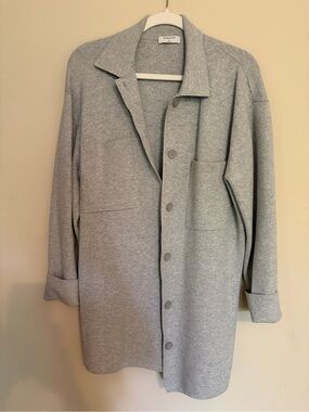 Babaton Light Gray Button-Up Long Cardigan Sweater